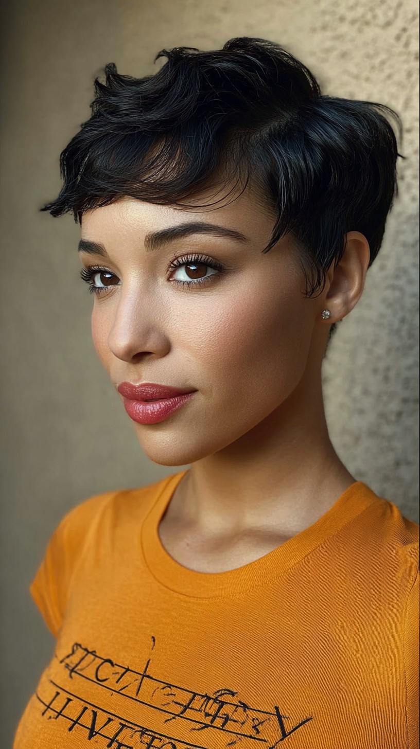 Jet-Black Feathered Crown with Sculpted Sides