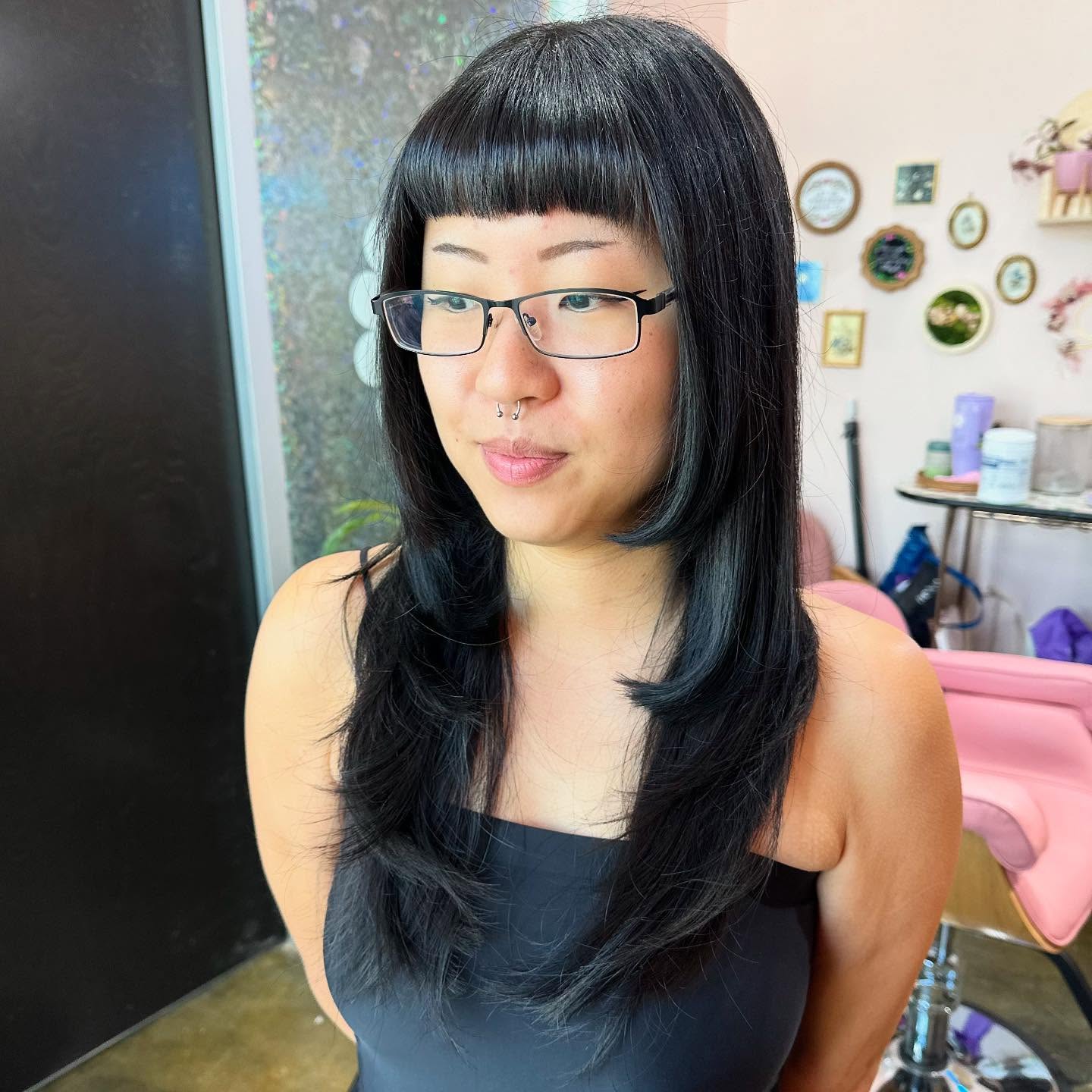 Layered Long Hime Cut with Chic Straight Bangs