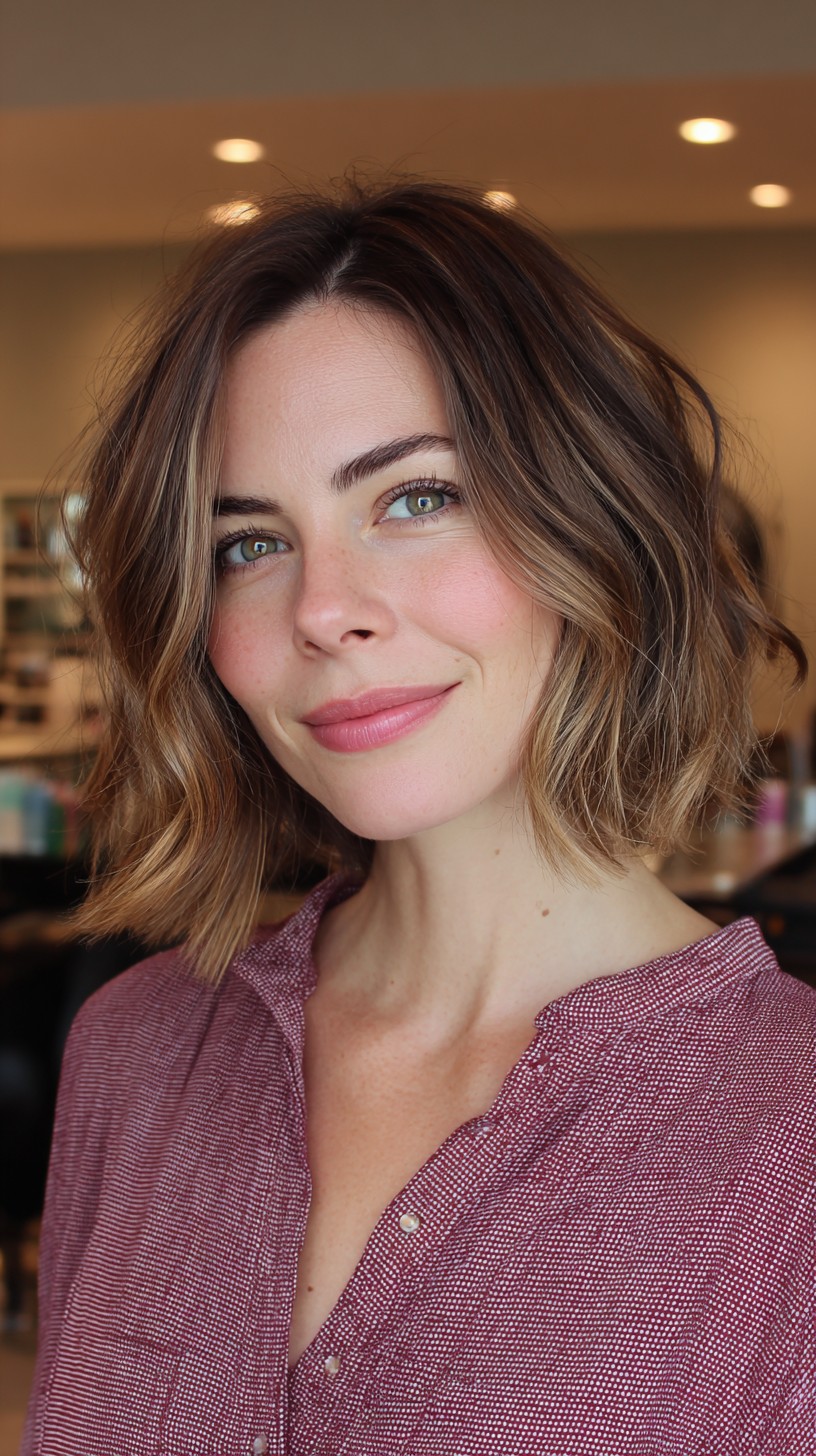 Lightly Textured Mixed Brunette Bob with a Modern Flair