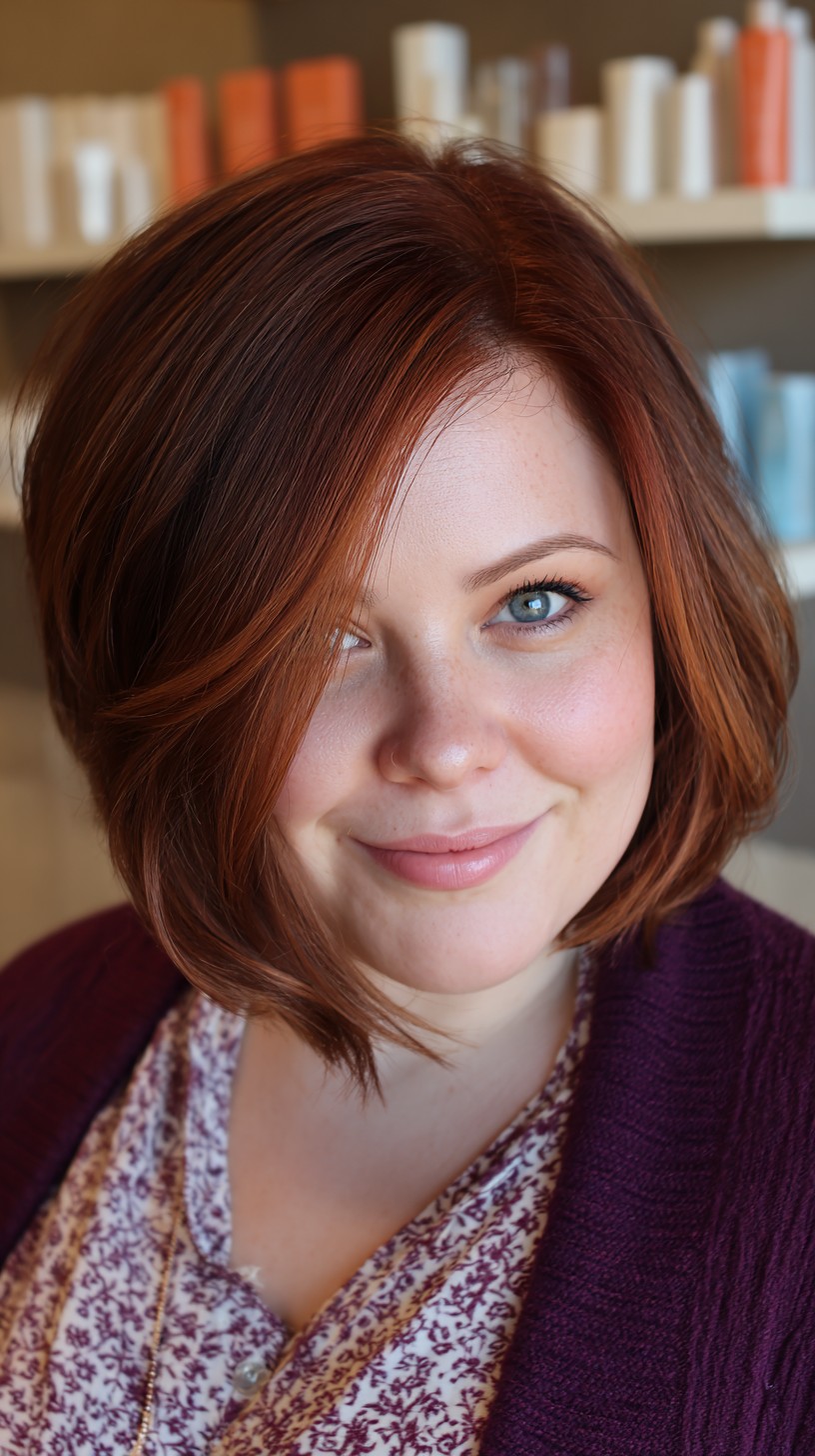 Lustrous Copper Bob with Soft Side Bangs