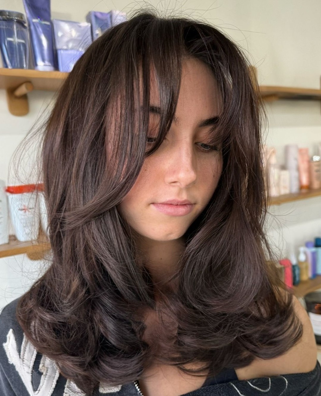 Modern Chocolate Brown Layered Cut with Face-Framing Bangs
