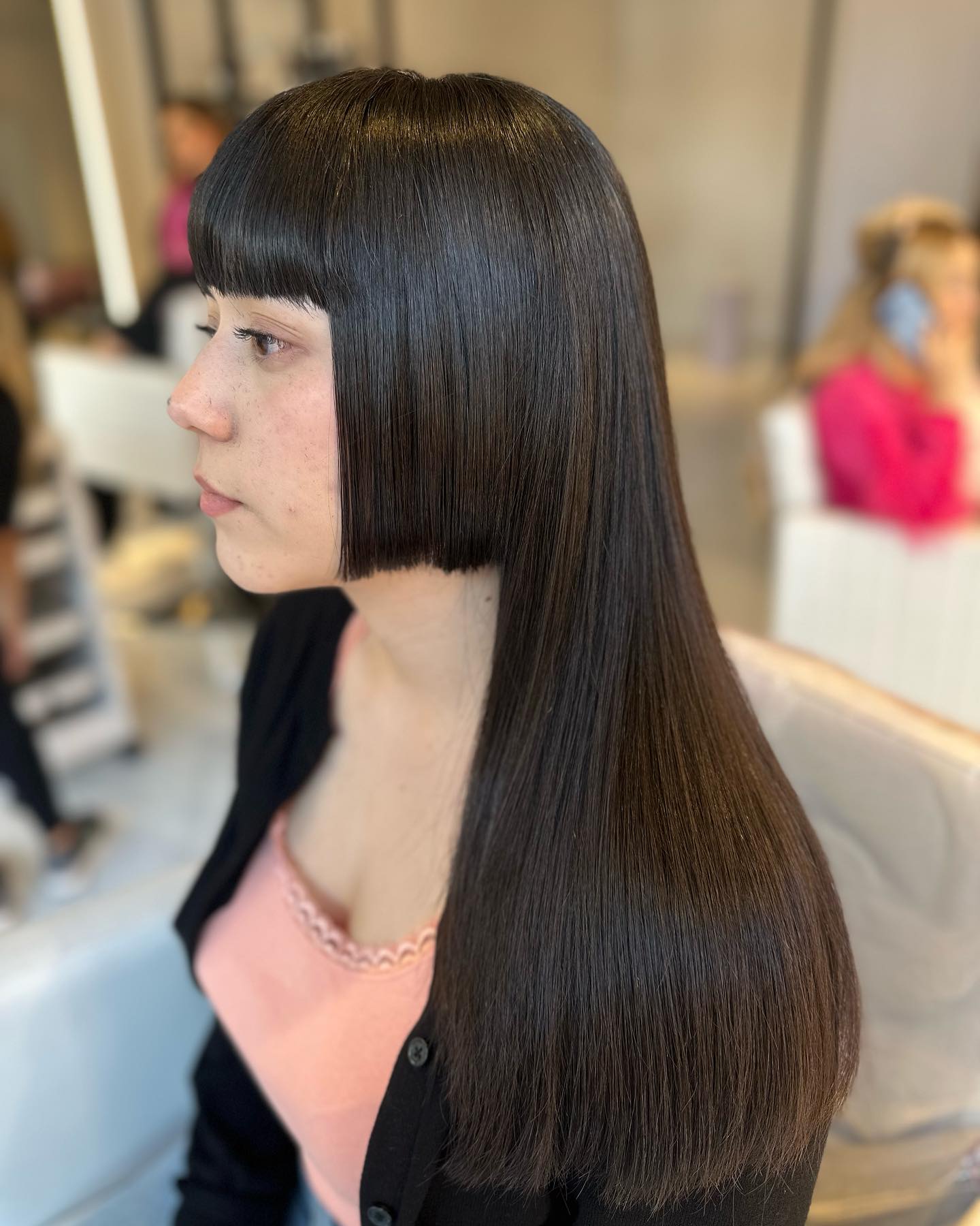 Modern Long Hime Cut with Bold Blunt Bangs