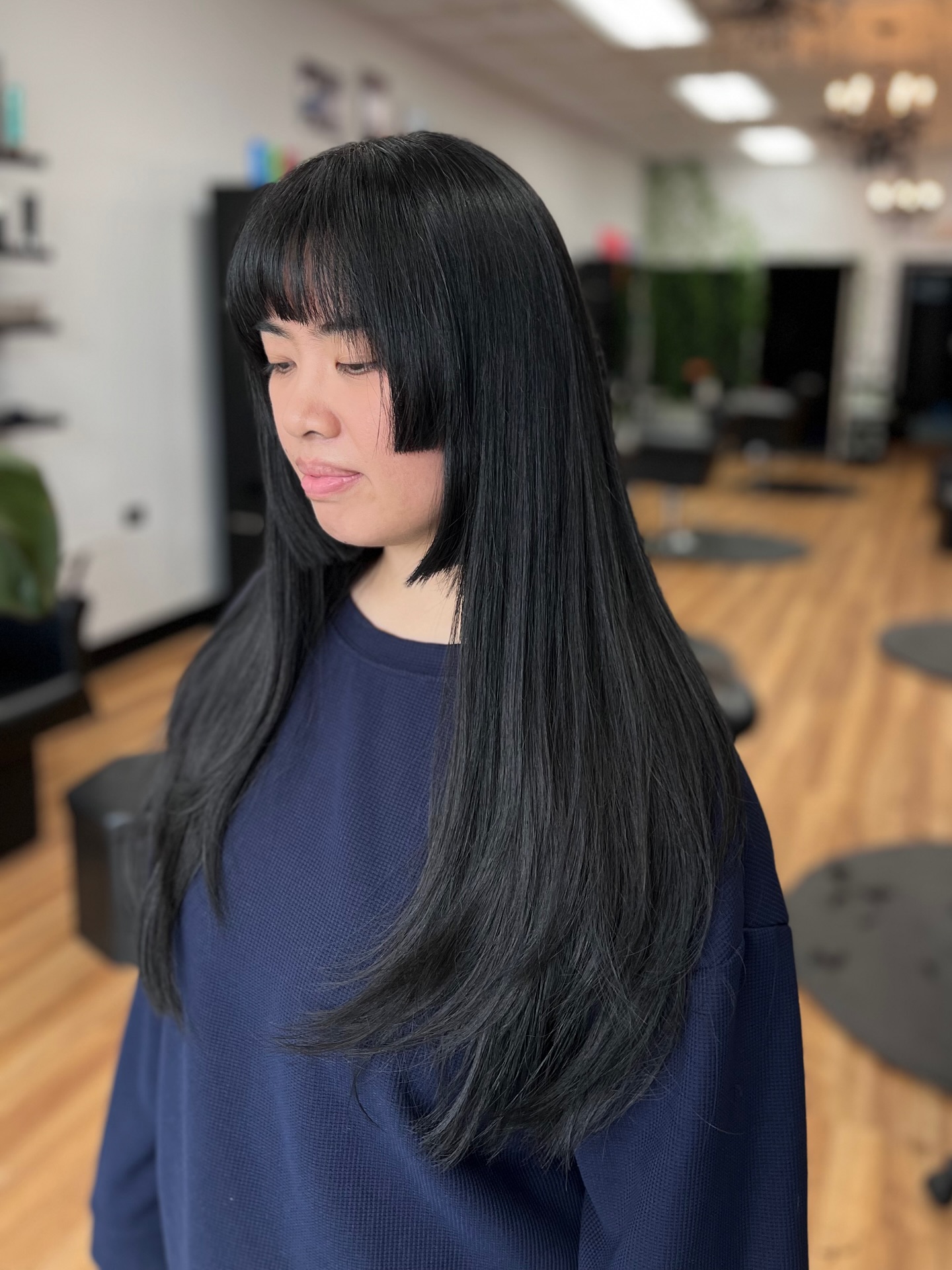 Modern Long Hime Cut with Sleek Blunt Bangs