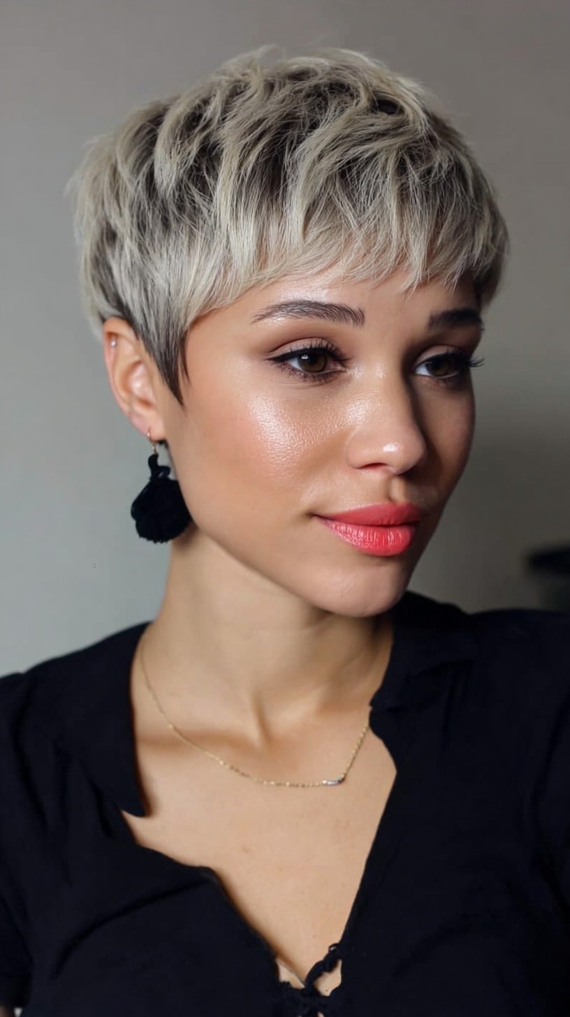Platinum Blonde Crop with Choppy Layers