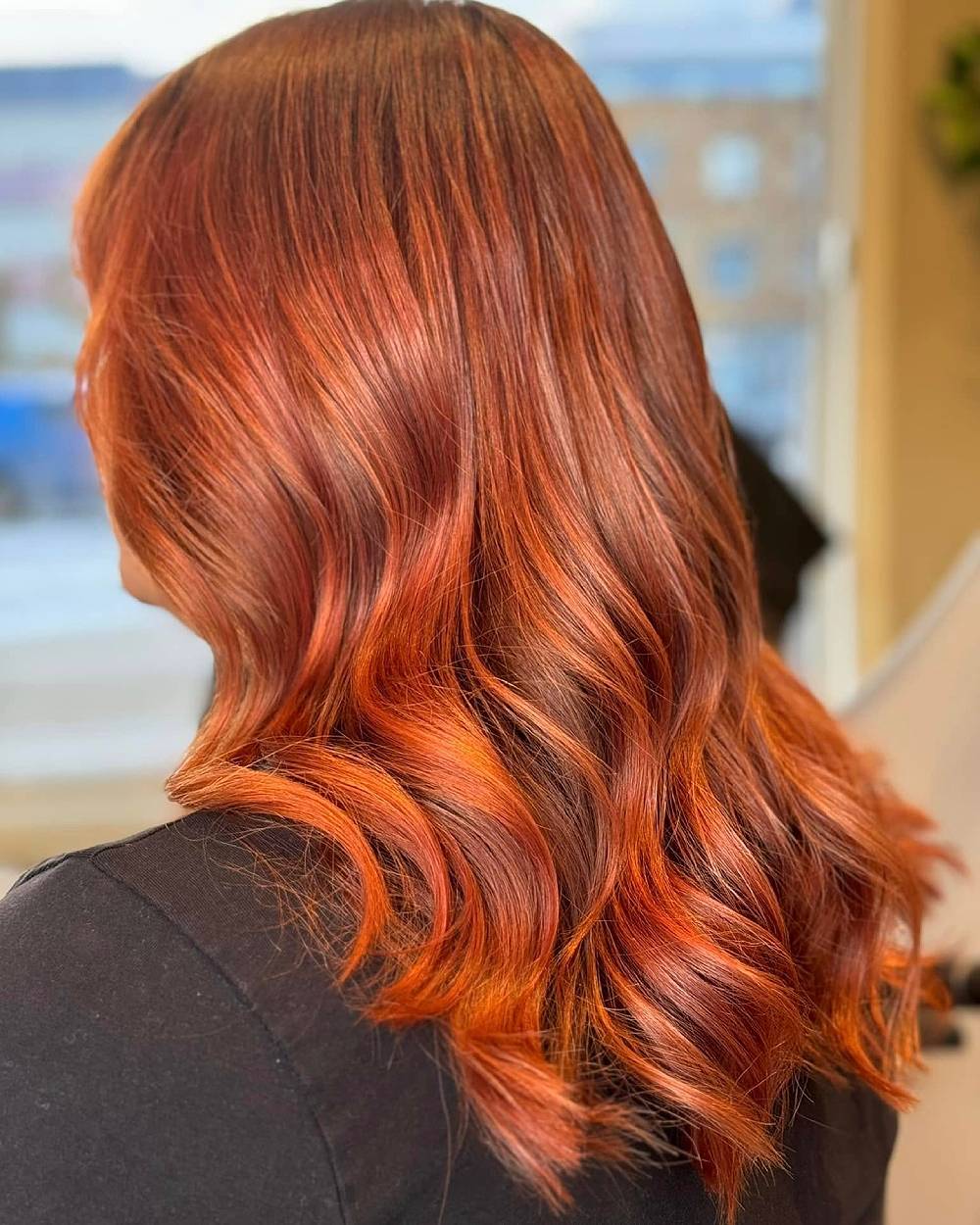 Radiant Deep Copper Long Waves with Soft Texture
