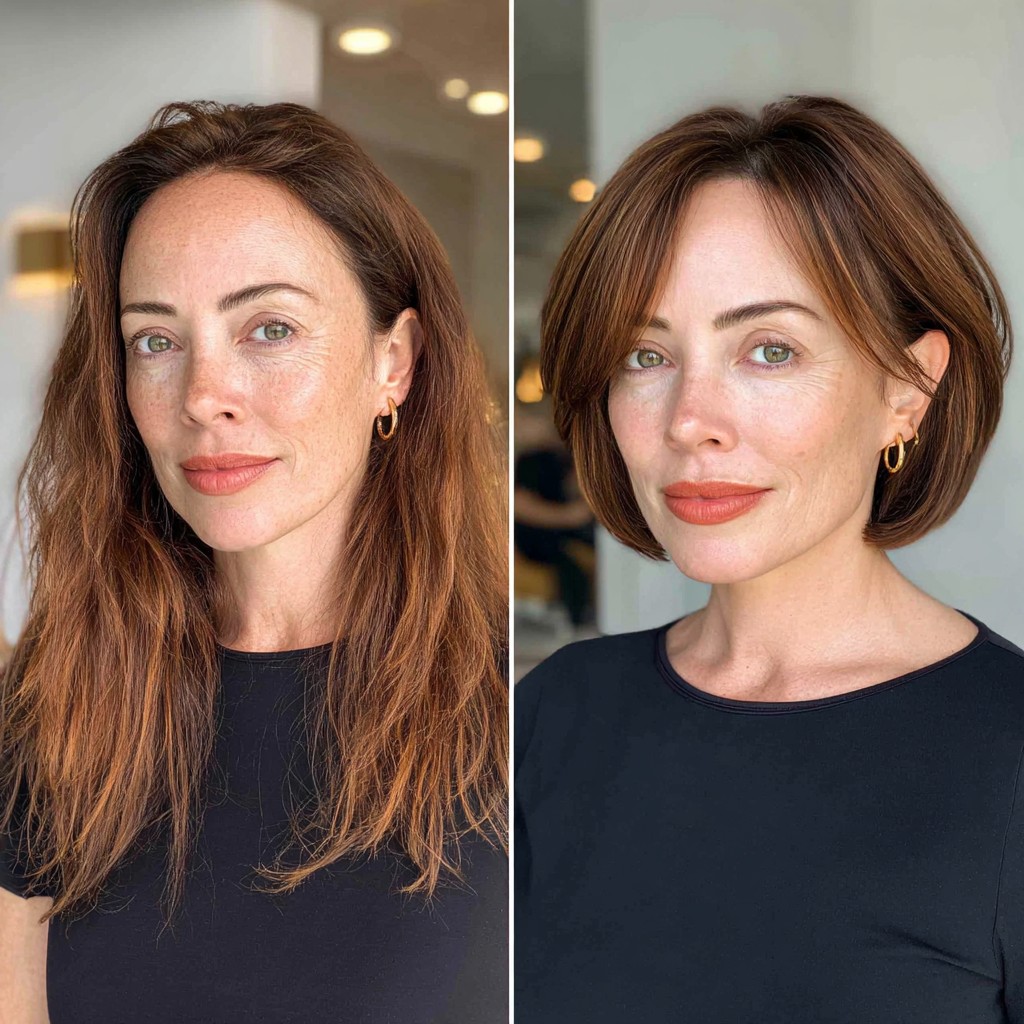 Rich Auburn Textured Long-to-Medium Transition Cut