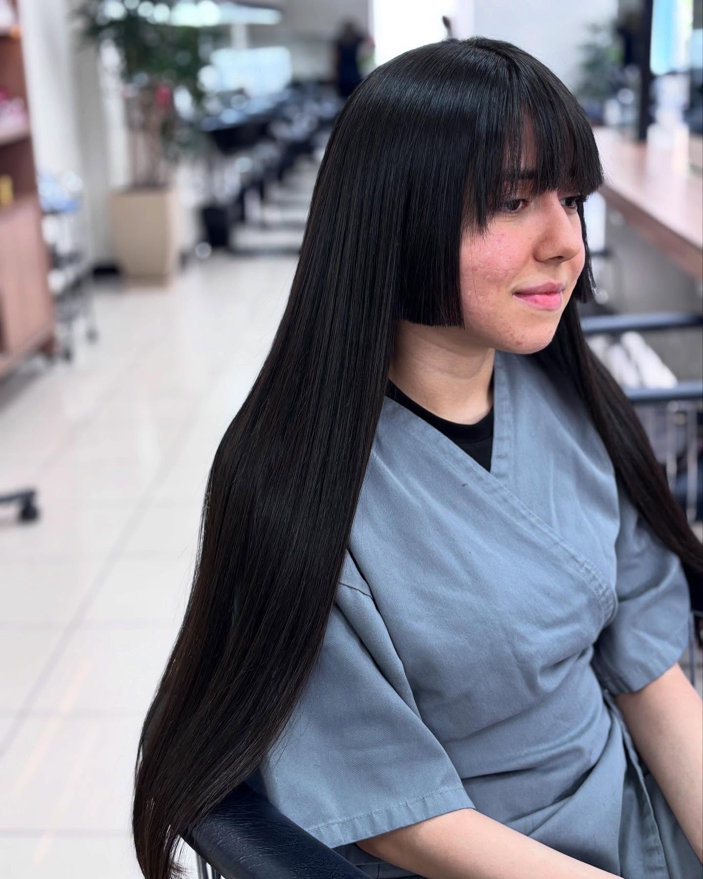 Sleek Long Hime Cut with Bold Fringed Bangs