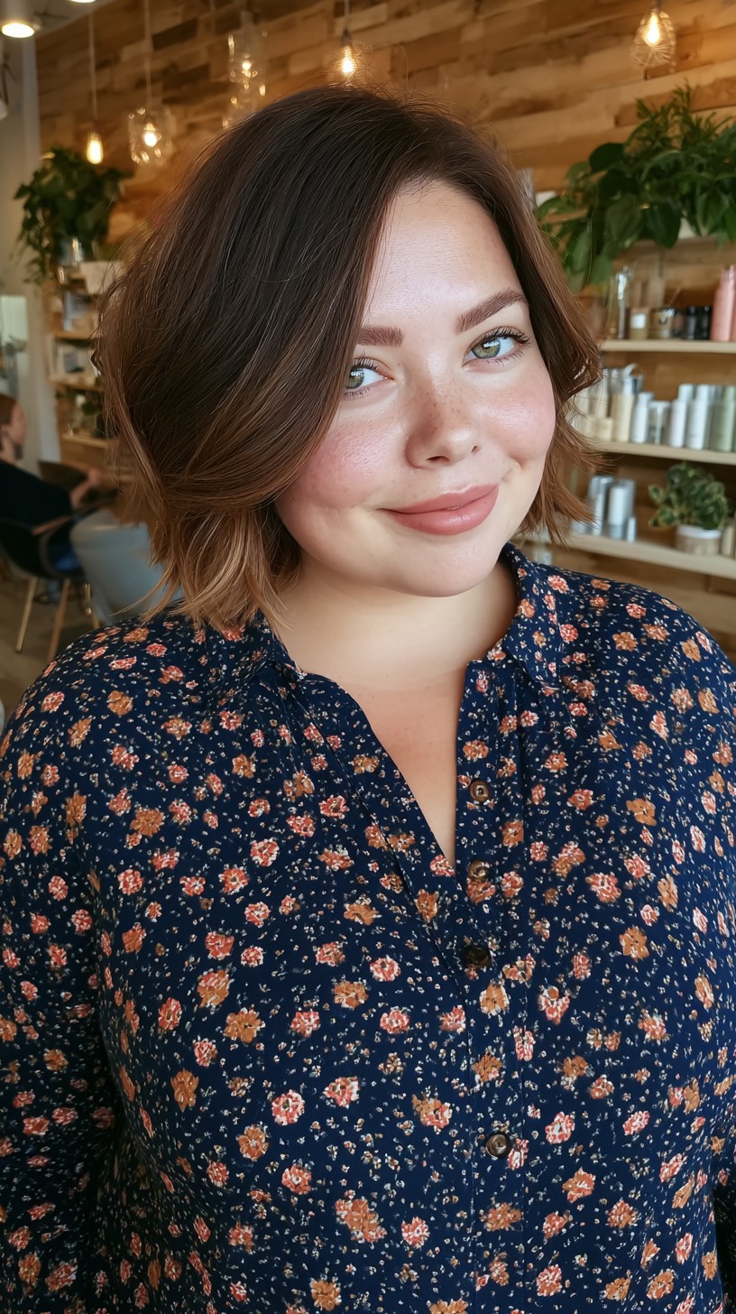 Soft Caramel Lob with Sweeping Side Bangs
