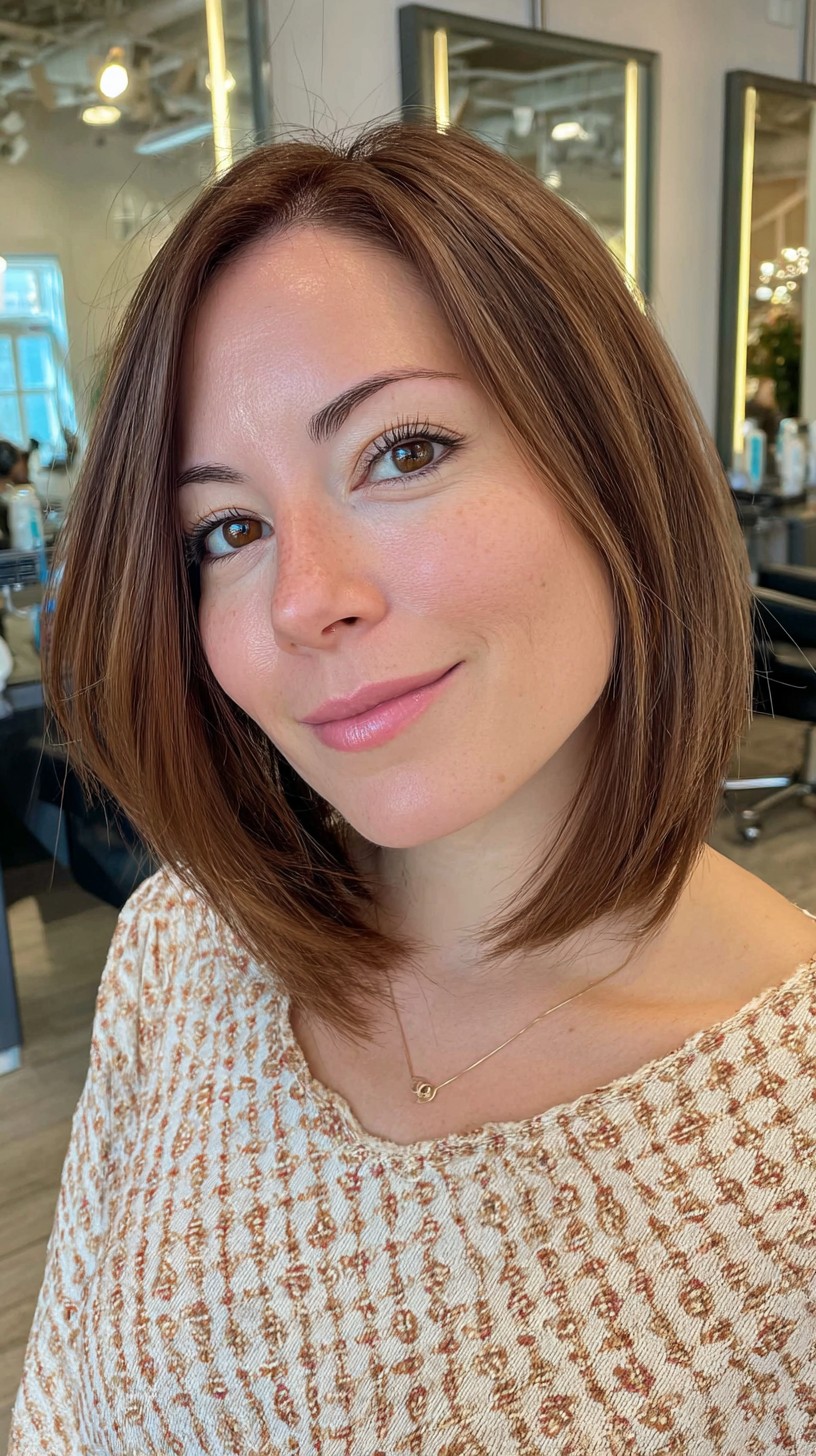 Soft Chestnut Lob with Gentle Waves