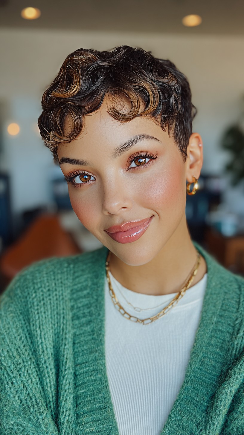 Softly Defined Curly Tousled Pixie