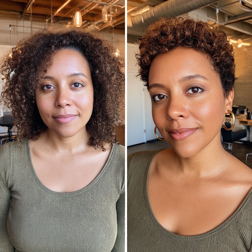 Stylish Transformation from Flowing Curls to Textured TWA
