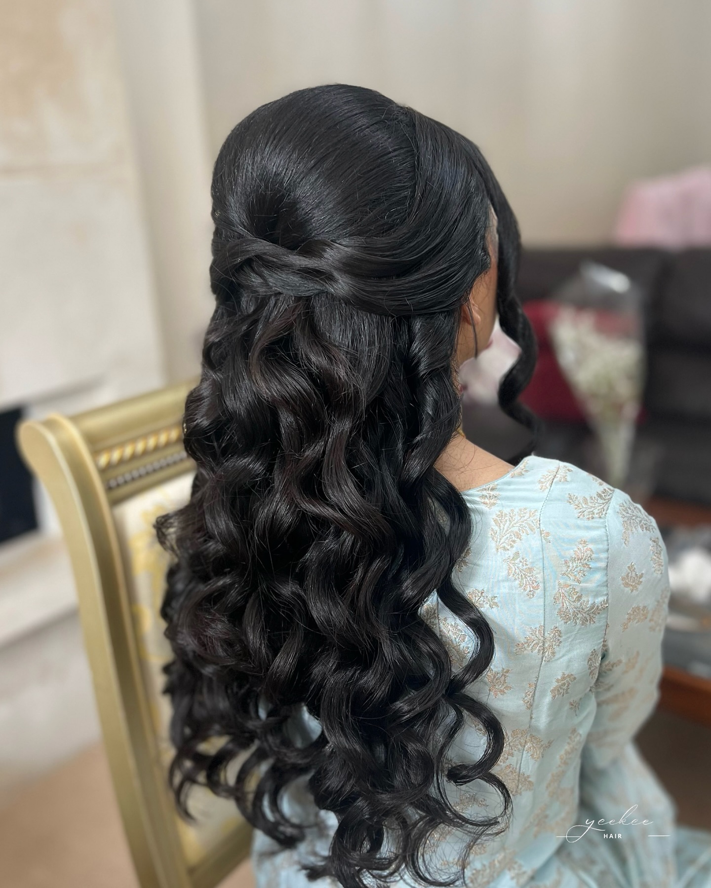 Sublime Brunette Waves with Regal Half-Up Twist