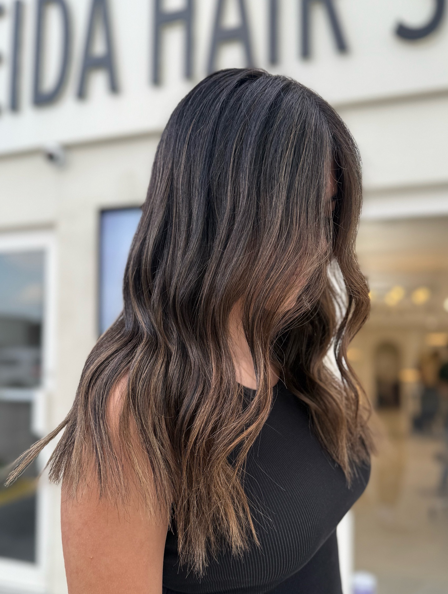 Subtle Black Balayage with Soft Waves