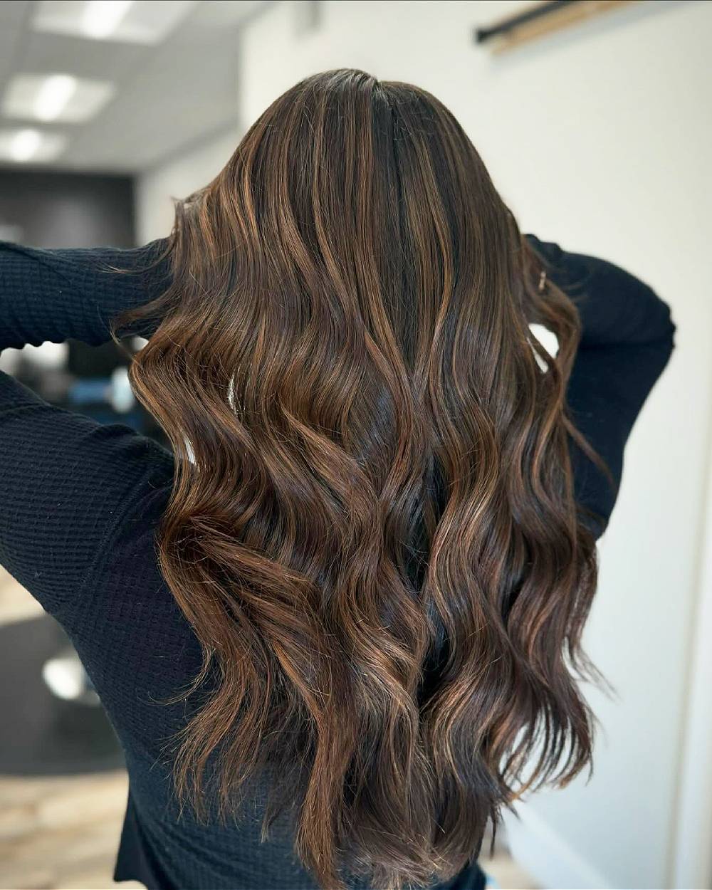 Textured Chocolate Brown Waves with Luminous Highlights