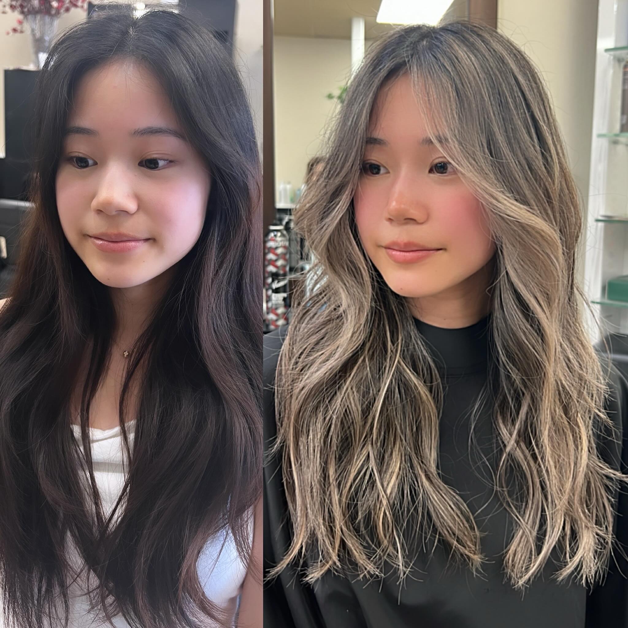 Transformative Silber-Balayage auf fließenden Stufen