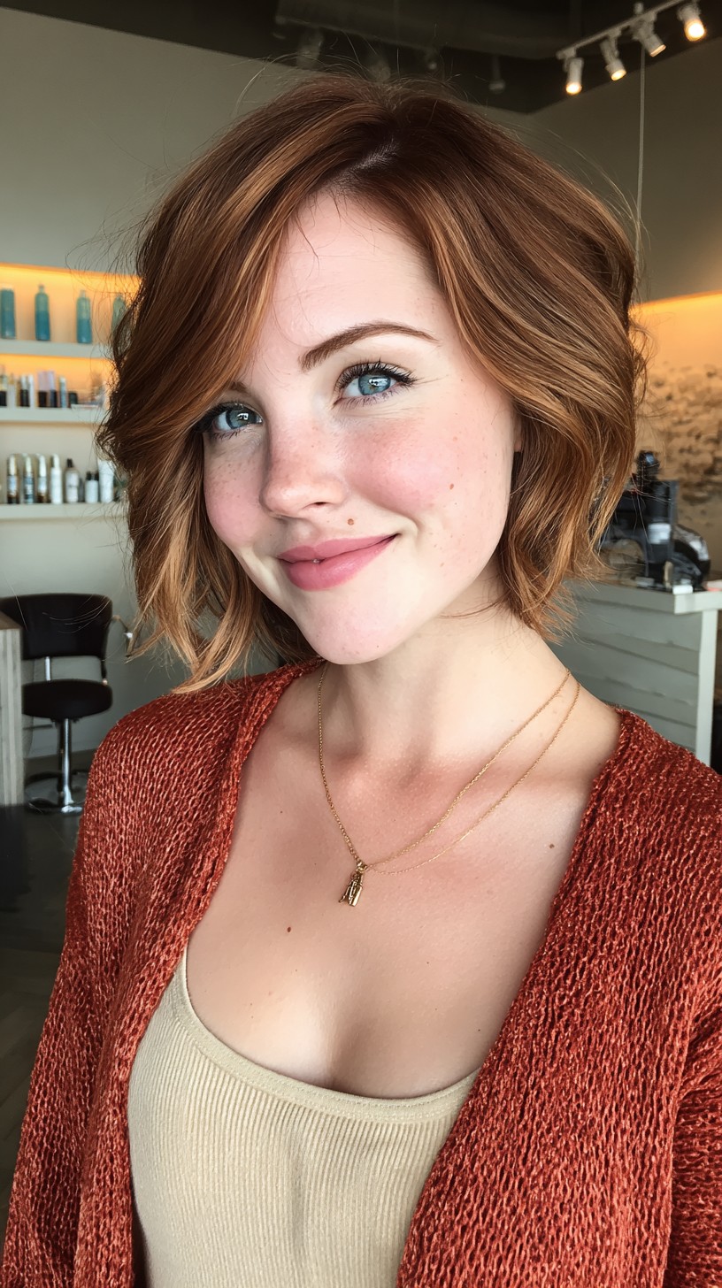 Vibrant Copper Textured Bob with Soft Waves