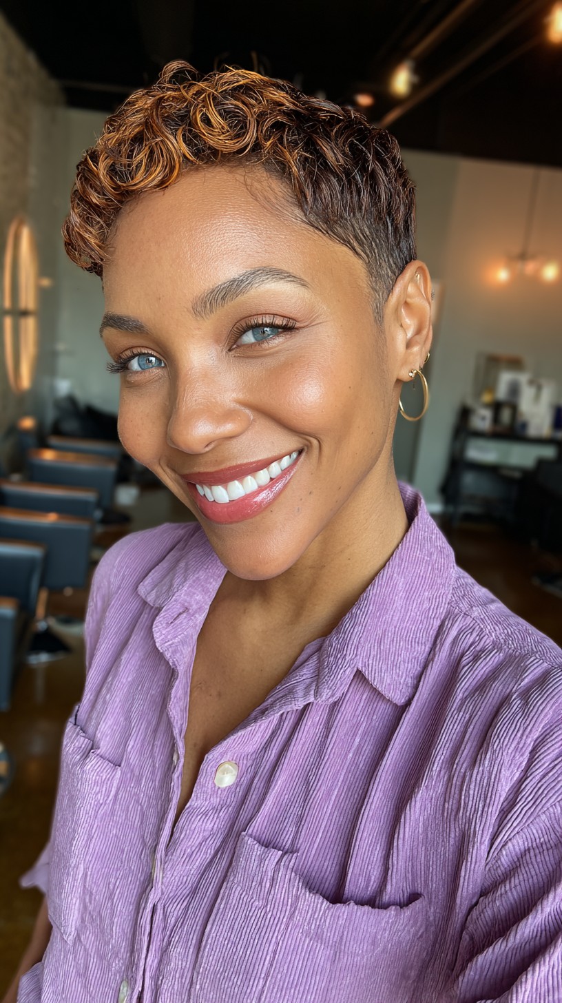 Vibrant Copper Tousled Ringlets on Short Pixie