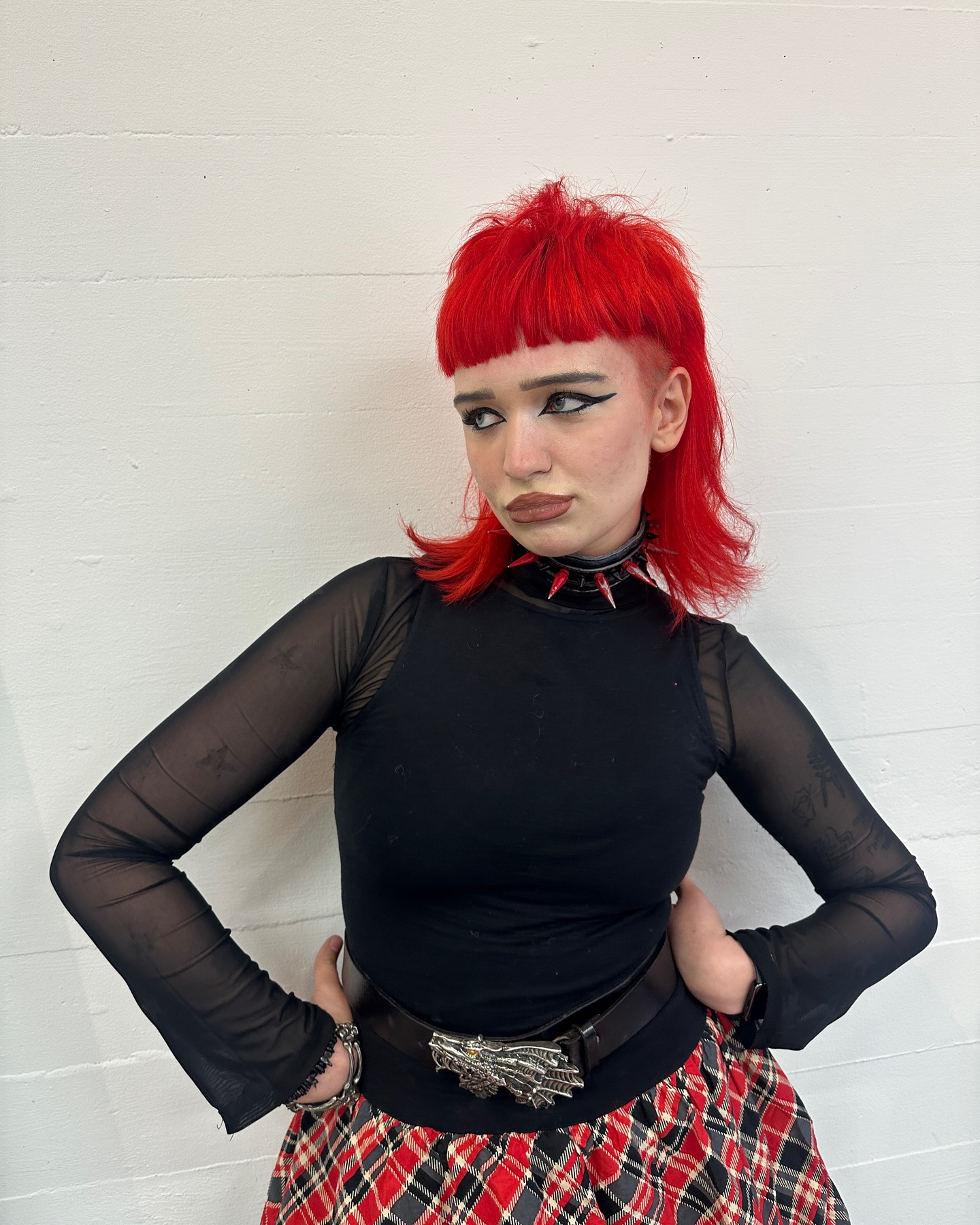 Vivid Red Blunt Bangs with Textured Layers