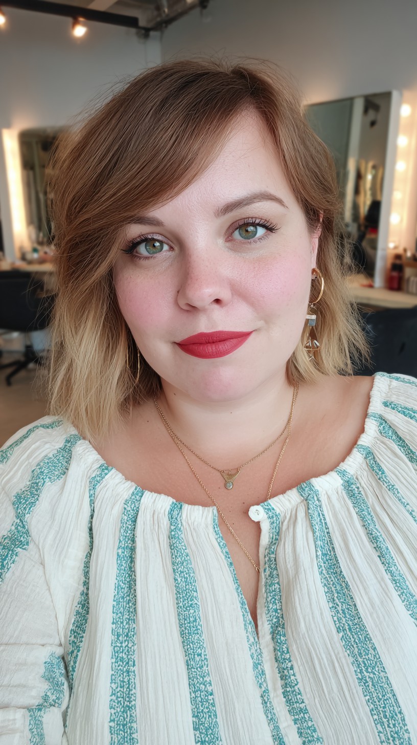 Warm Auburn Side-Swept Bangs with Textured Bob