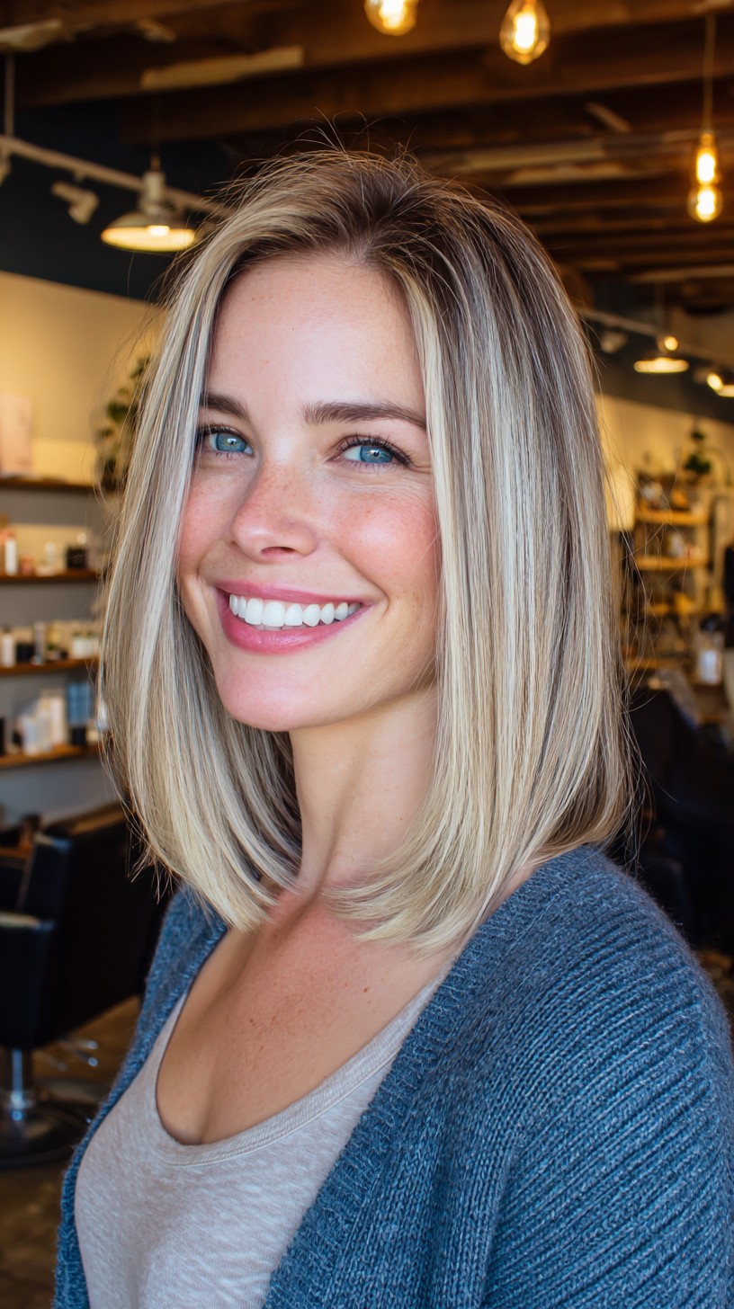 Breezy Blonde Mid-Length Bob with Soft Textured Ends
