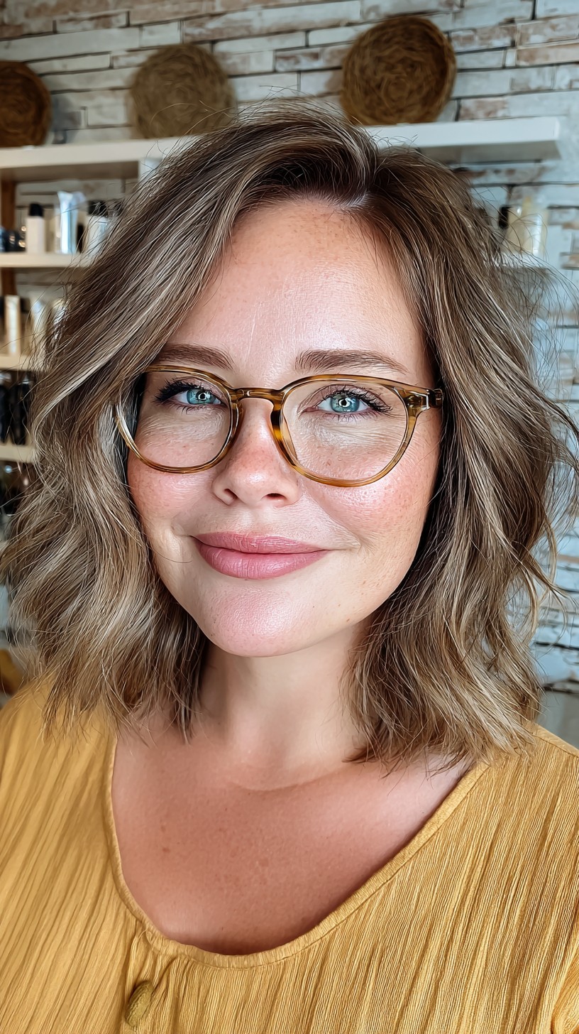 Breezy Caramel Waves with Soft Bangs