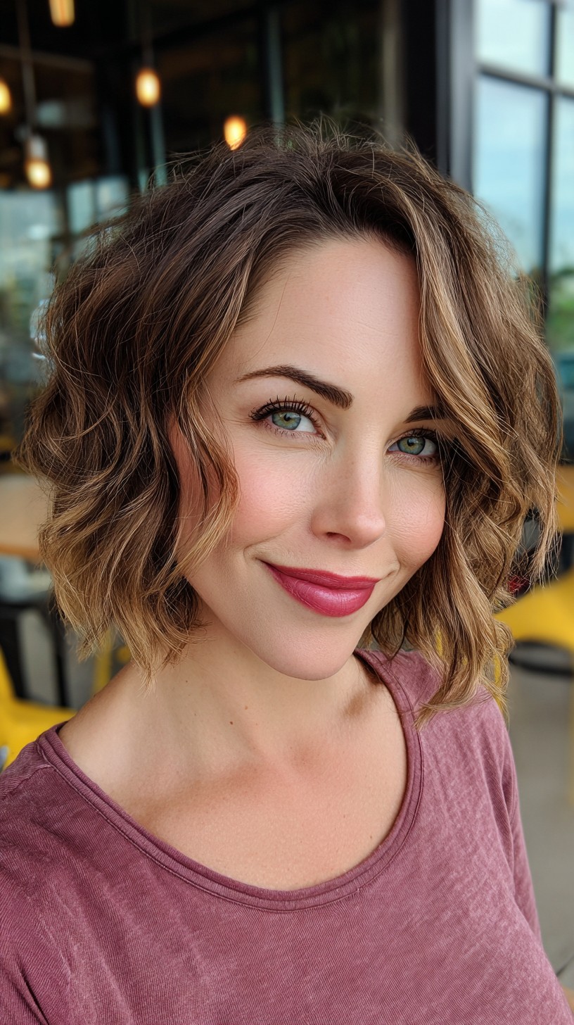 Bob ondulado caramelo cativante com contornos definidos