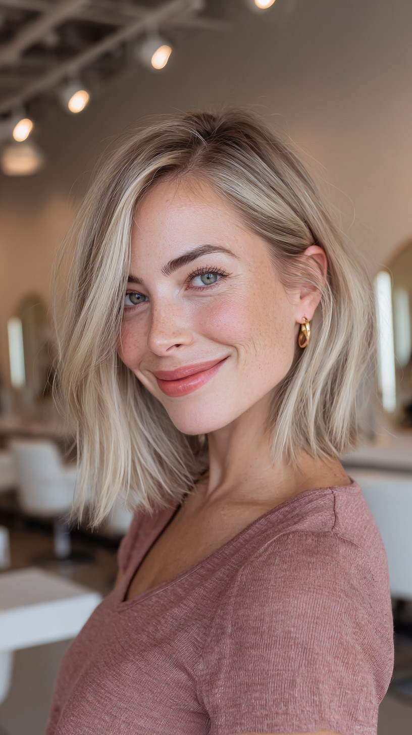 Casual Textured Blonde Lob with Face-Framing Layers