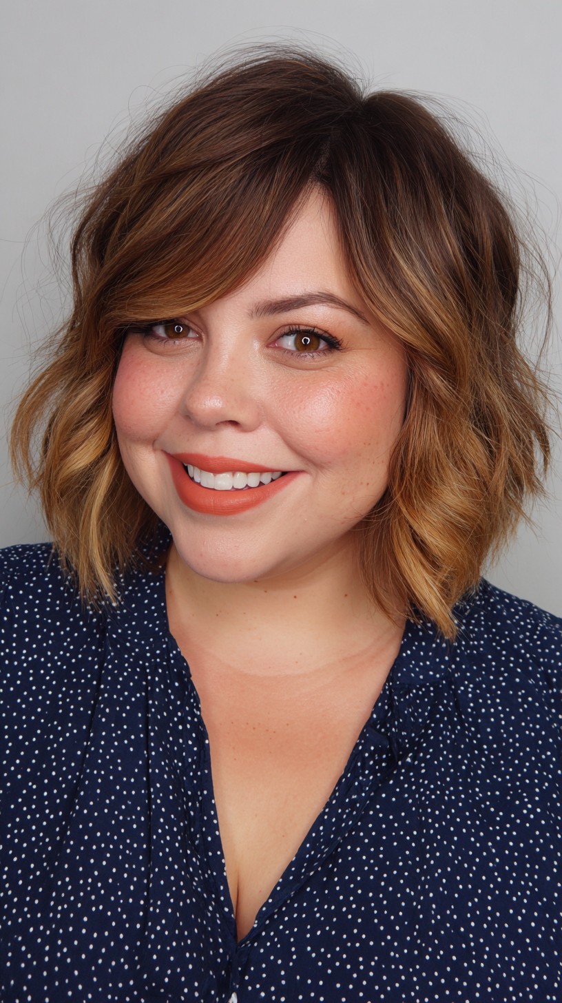 Yandan Süpürmeli Büyüleyici Karamel Dalgalı Bob