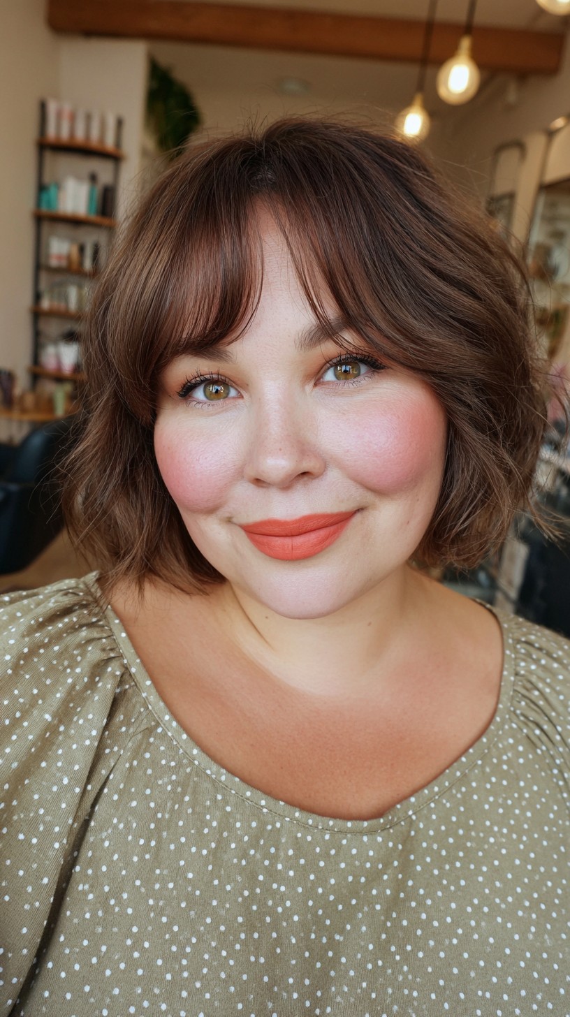 Charming Chestnut Bob with Swooping Bangs