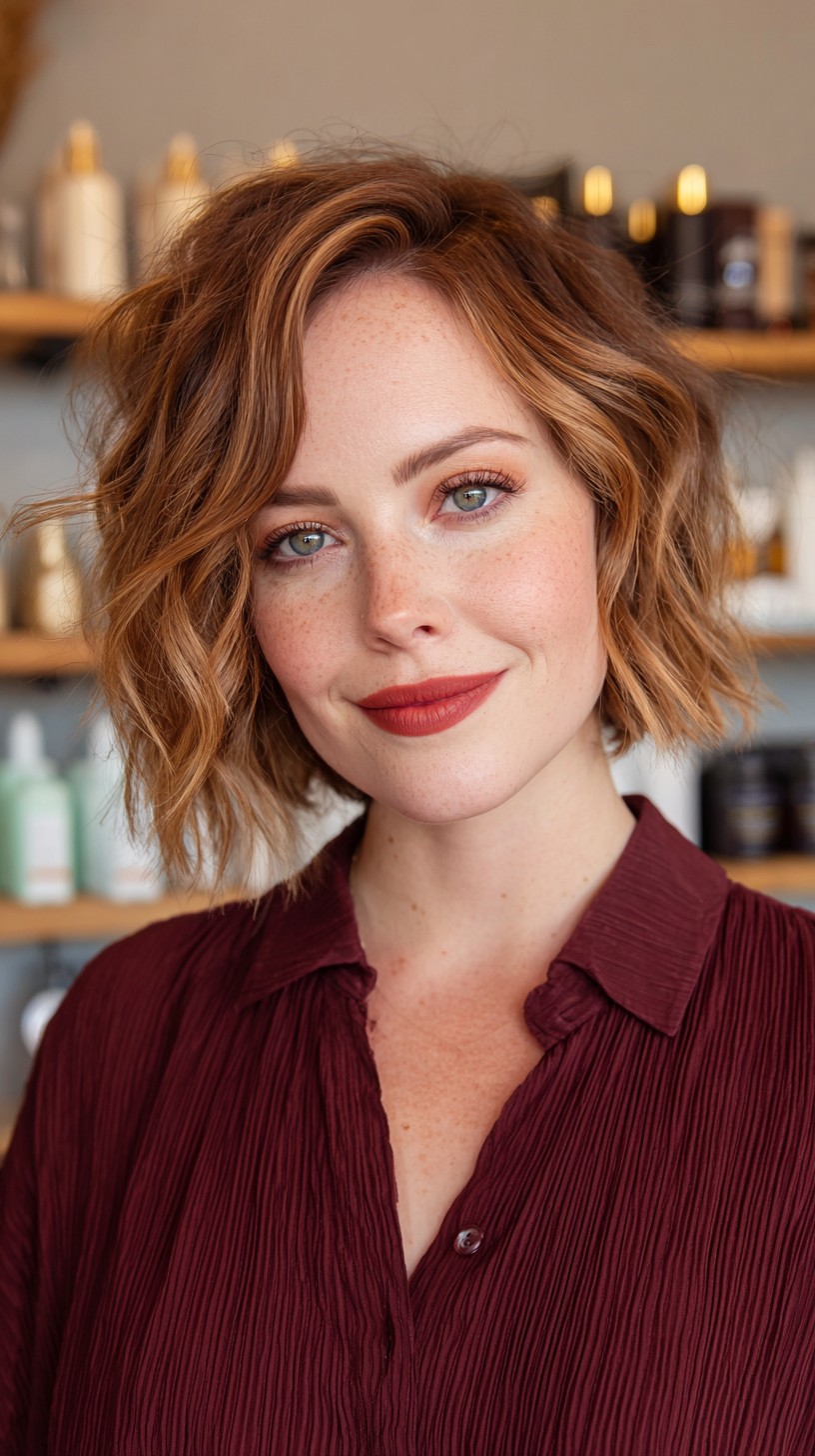 Chic Copper Bob with Soft Waves