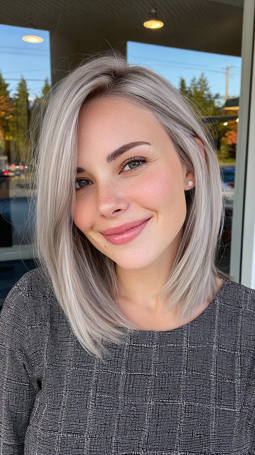 Chic Silver Blonde Asymmetrical Bob