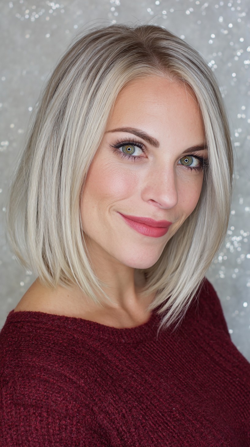 Chic Silver Blonde Bob with Subtle Waves