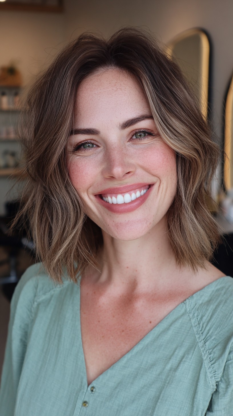 Doğal Balayage ile Şık Dağınık Dokulu Bob