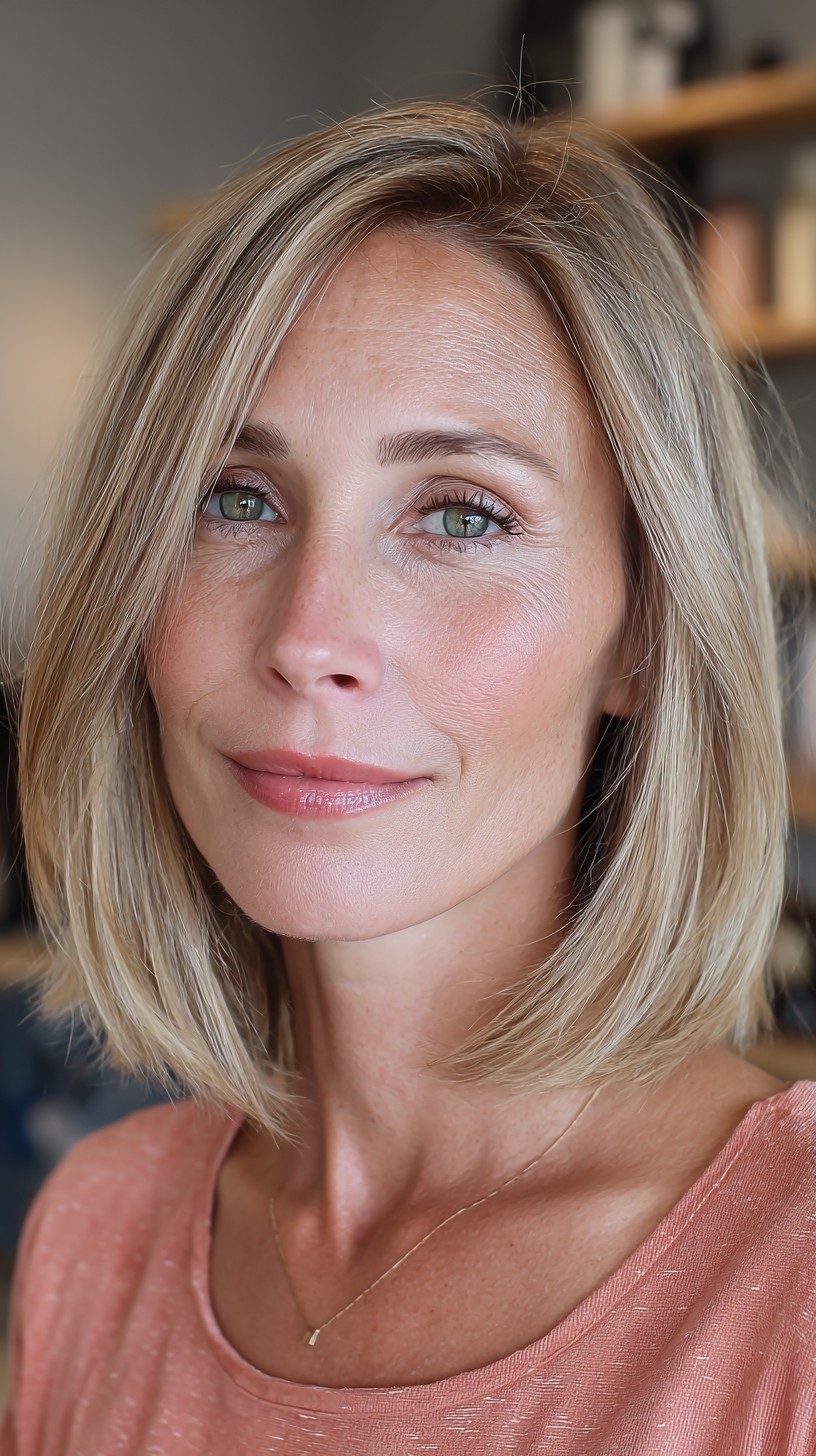 Classic Light Blonde Long Bob with Soft Textures