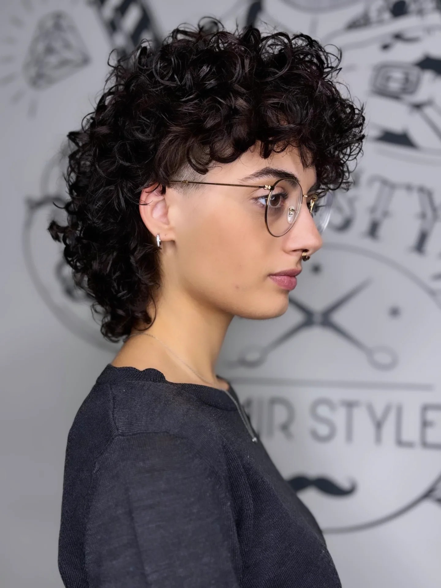 Curly Tapered Mullet with Natural Volume