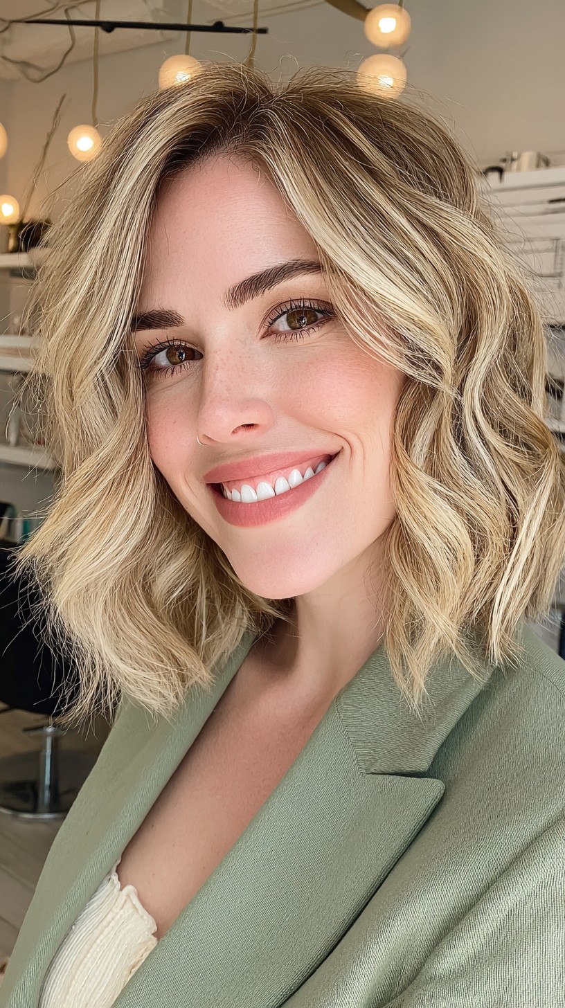 Dimensional Golden Blonde Waves with Textural Contrast