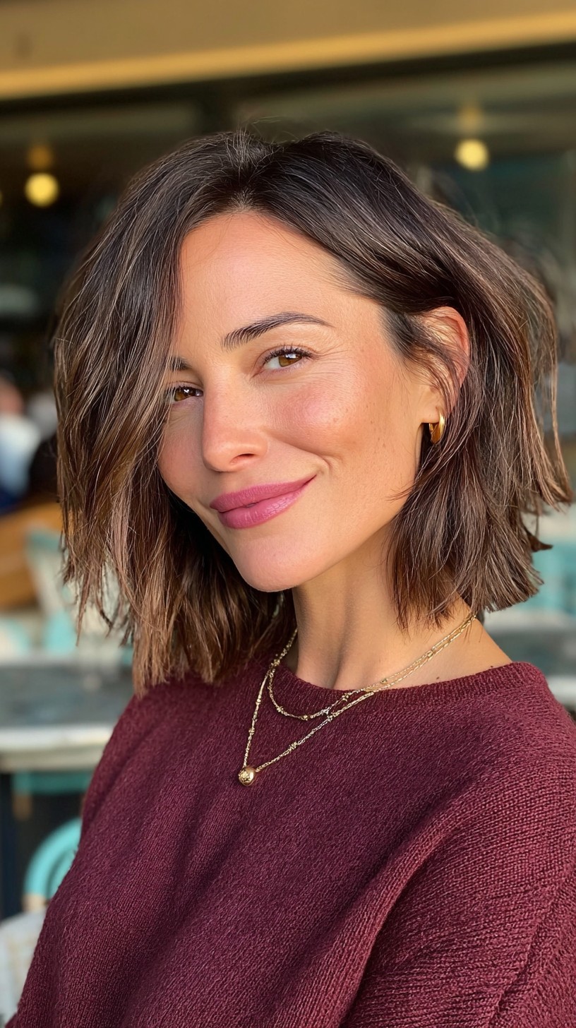 Hafif Yüz Çerçevelemeli Vurgulu Dinamik Kestane Bob