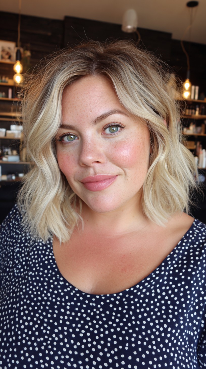 Effortless Beach Wave Lob with Balayage Highlights