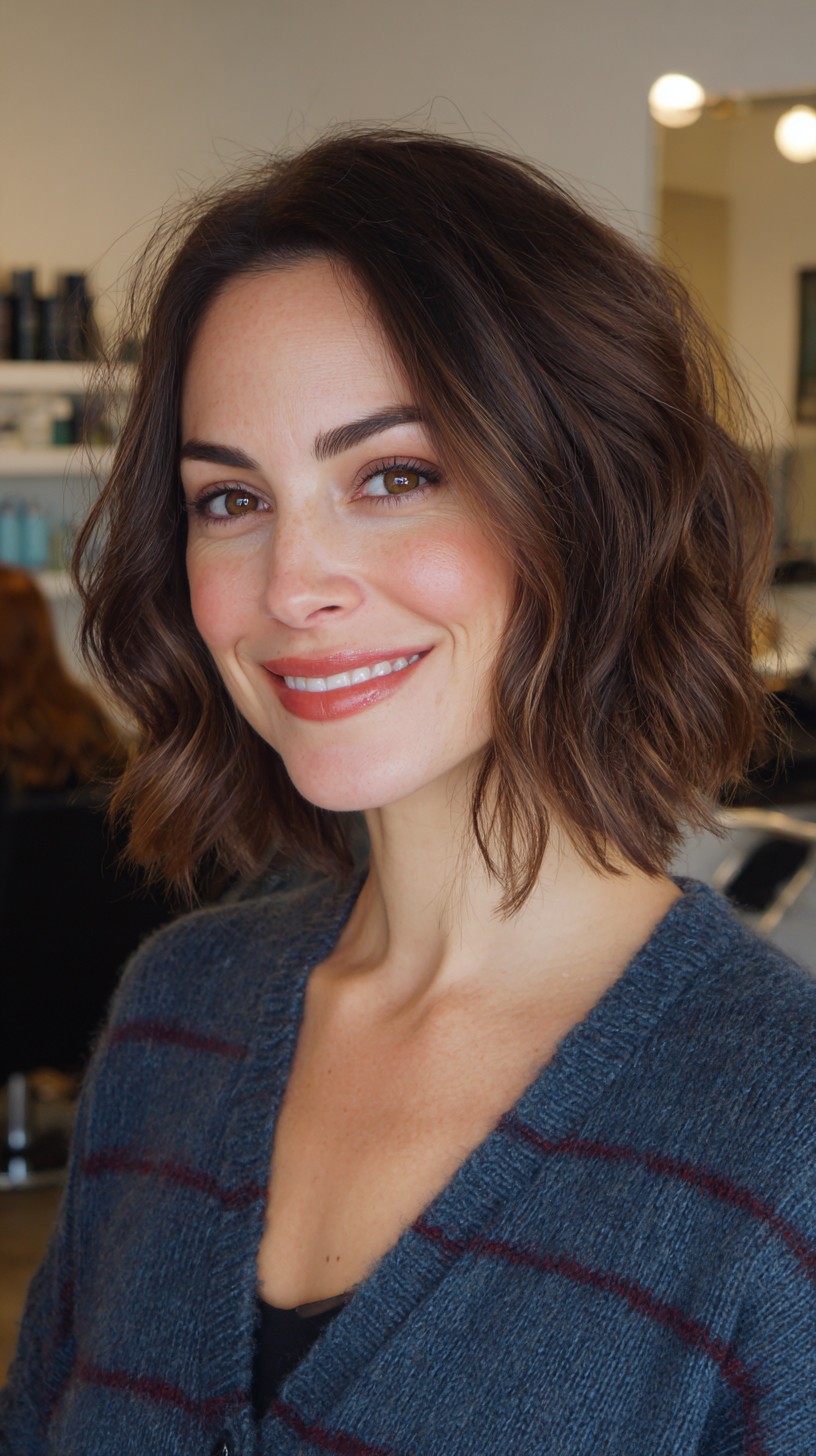 Effortless Chestnut Wavy Bob