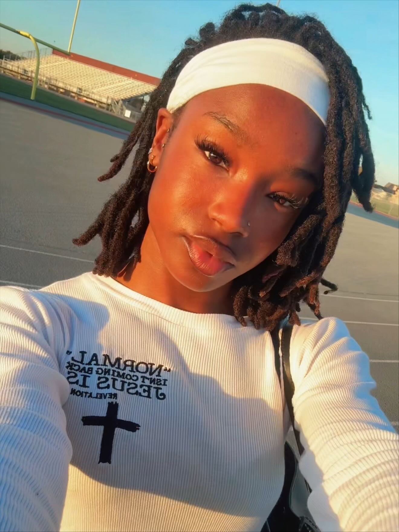 Effortless Sporty Short Dreads with White Headband