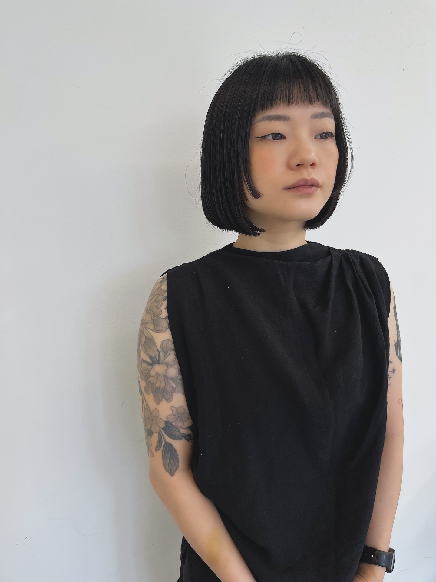 Jet Black Bob with Sharp Micro Bangs