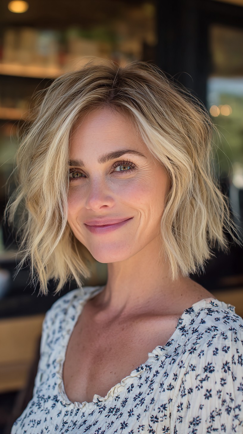 Light-Feathered Blonde Bob with Natural Roots