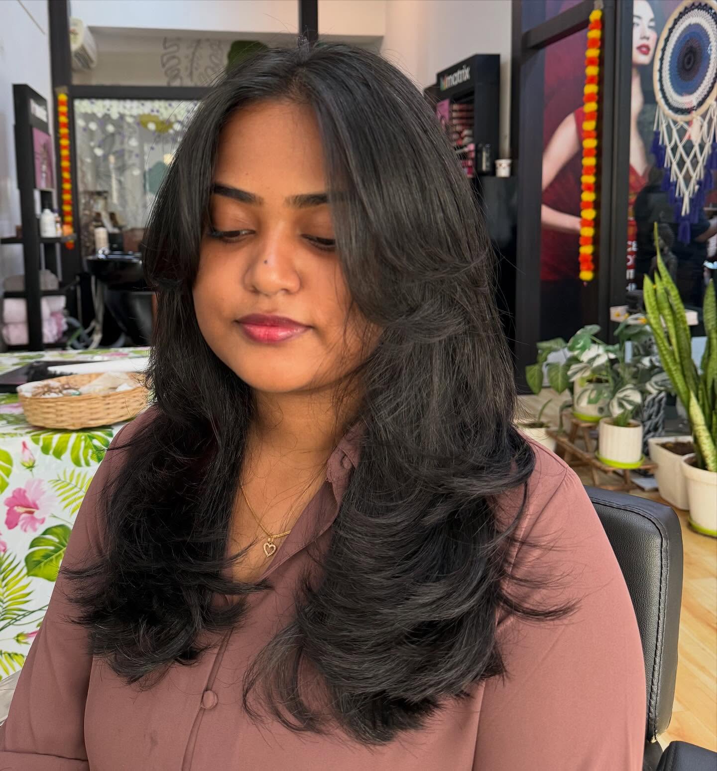 Luxurious Raven Layers with Soft Curtain Bangs