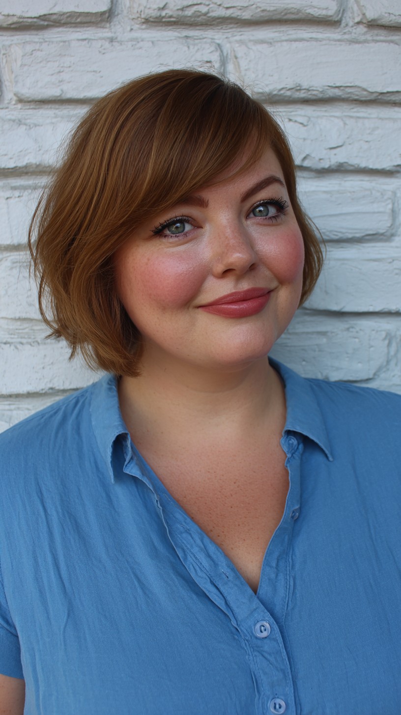 Mocha-Brown Bob with Side-Swept Bangs