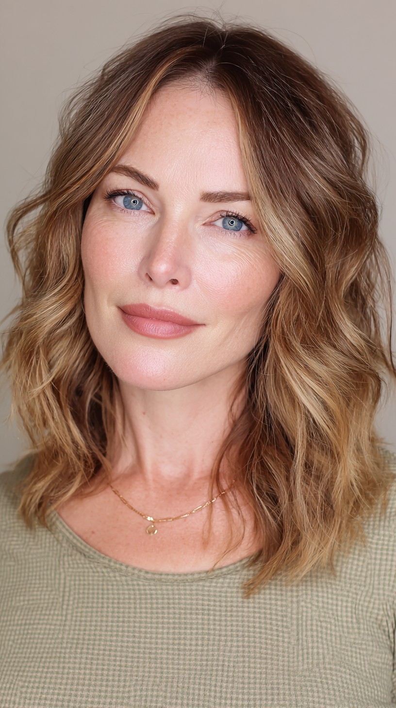 Natural Tousled Waves with Face-Framing Highlights