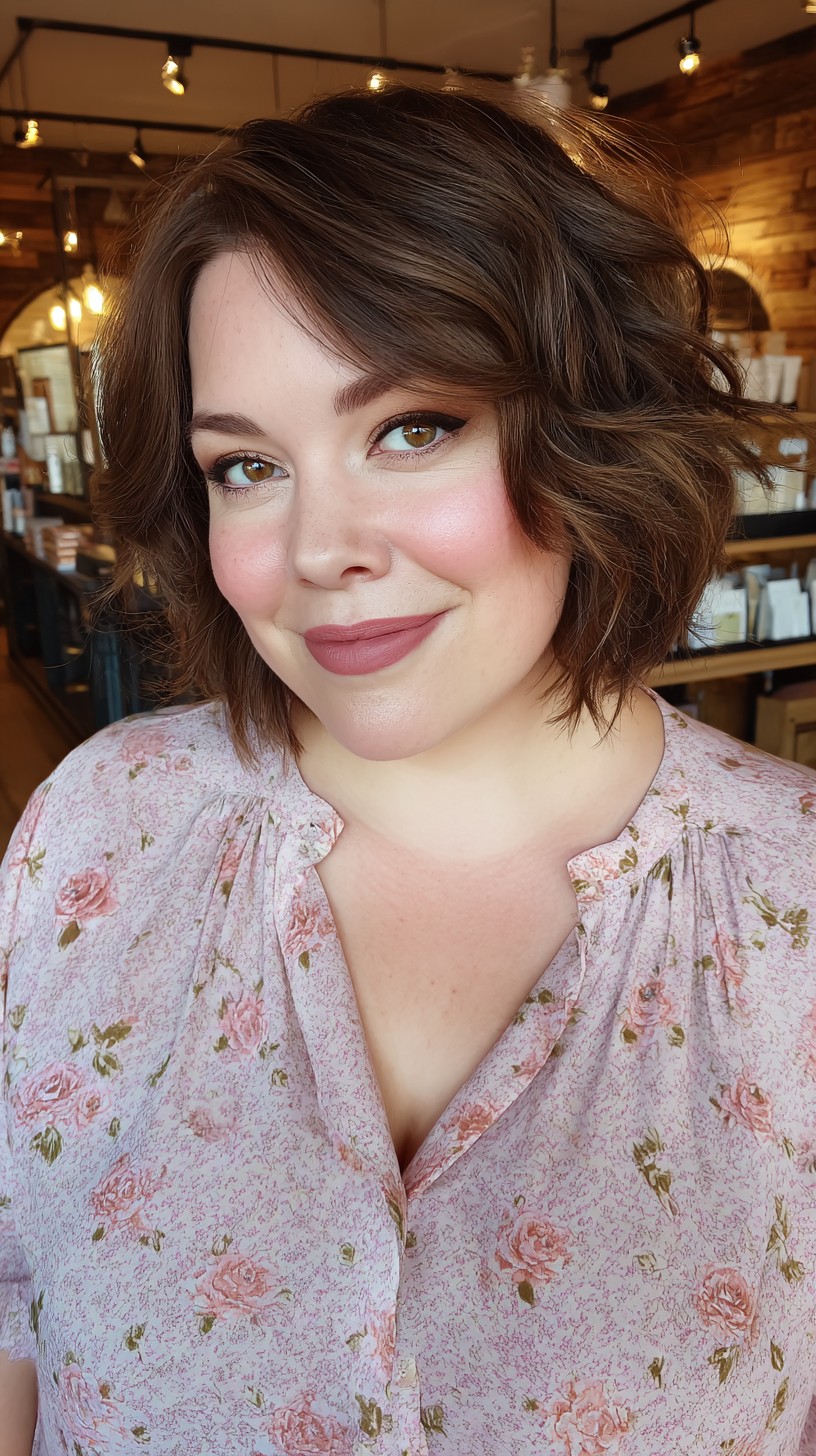Playful Brunette Waves for Round Face