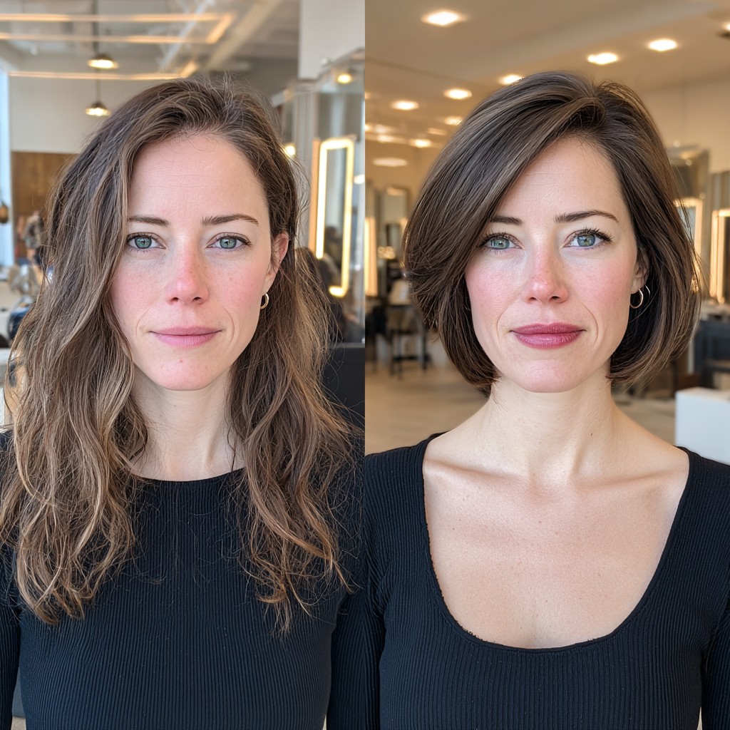 Sleek Chestnut Bob with Textured Ends