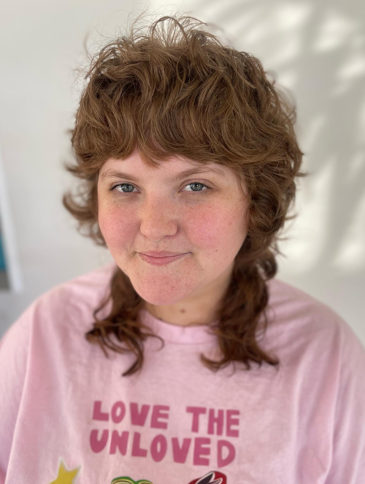 Soft Chestnut Curled Mullet with Playful Fringe