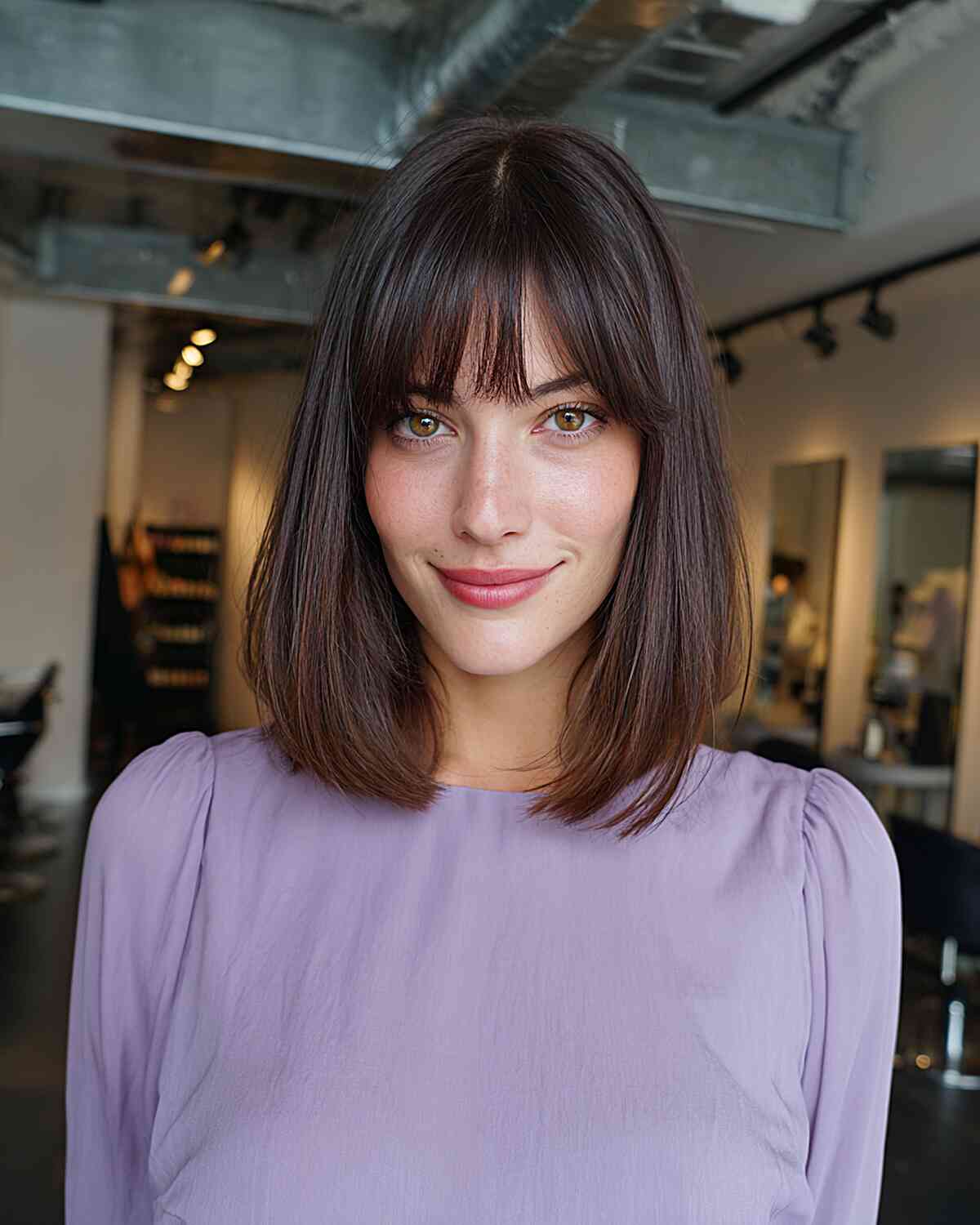 Stylish Long Bob with Bangs for Thin Hair