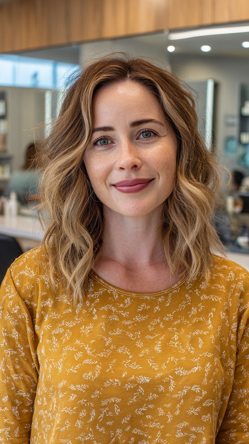 Sun-Kissed Chestnut Waves with Subtle Layers